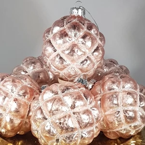 Jégvirágos rózsaszín üveg karácsonyfadísz