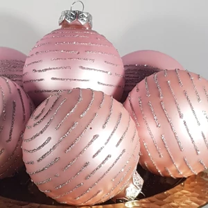 Rózsaszín-ezüst  üveg karácsonyfadísz