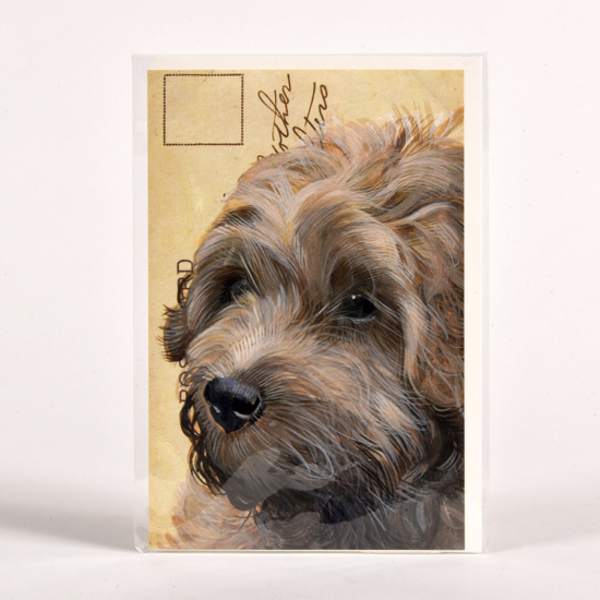 Dupla kártya borítékkal.- Labradoodle kutya 12x17,5 cm