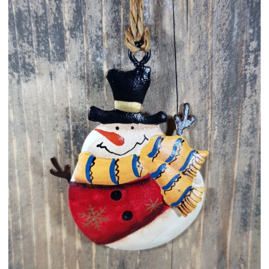Karácsonyfadísz fémből -  Hóember  kalapban